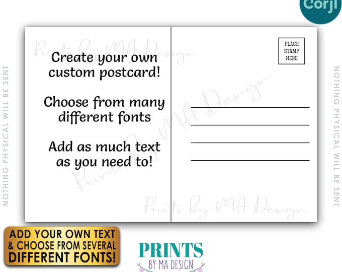 Editable Postcard Back Side of Postcard Backside, Add Your Own Text, One Custom 4x6" Digital Printable File <Edit Yourself w/Corjl>