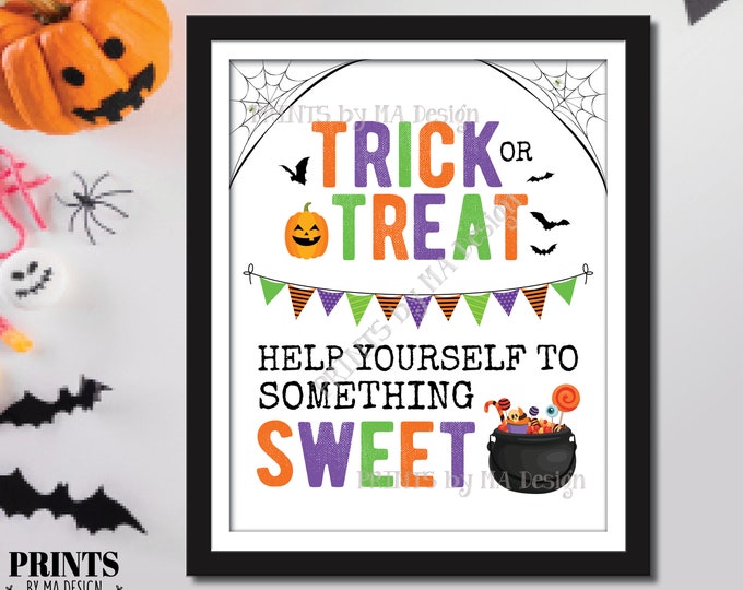 Trick or Treat Help Yourself to Something Sweet Treat Sign, Please Take Halloween Candy, Cauldron Bucket, PRINTABLE 8x10/16x20” Sign <ID>