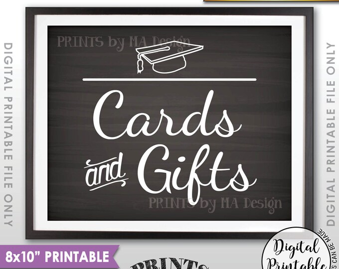 Cards & Gifts Graduation Party Sign, Cards and Gifts for the Graduate, Gifts for the Grad, 8x10” Chalkboard Style Printable Instant Download