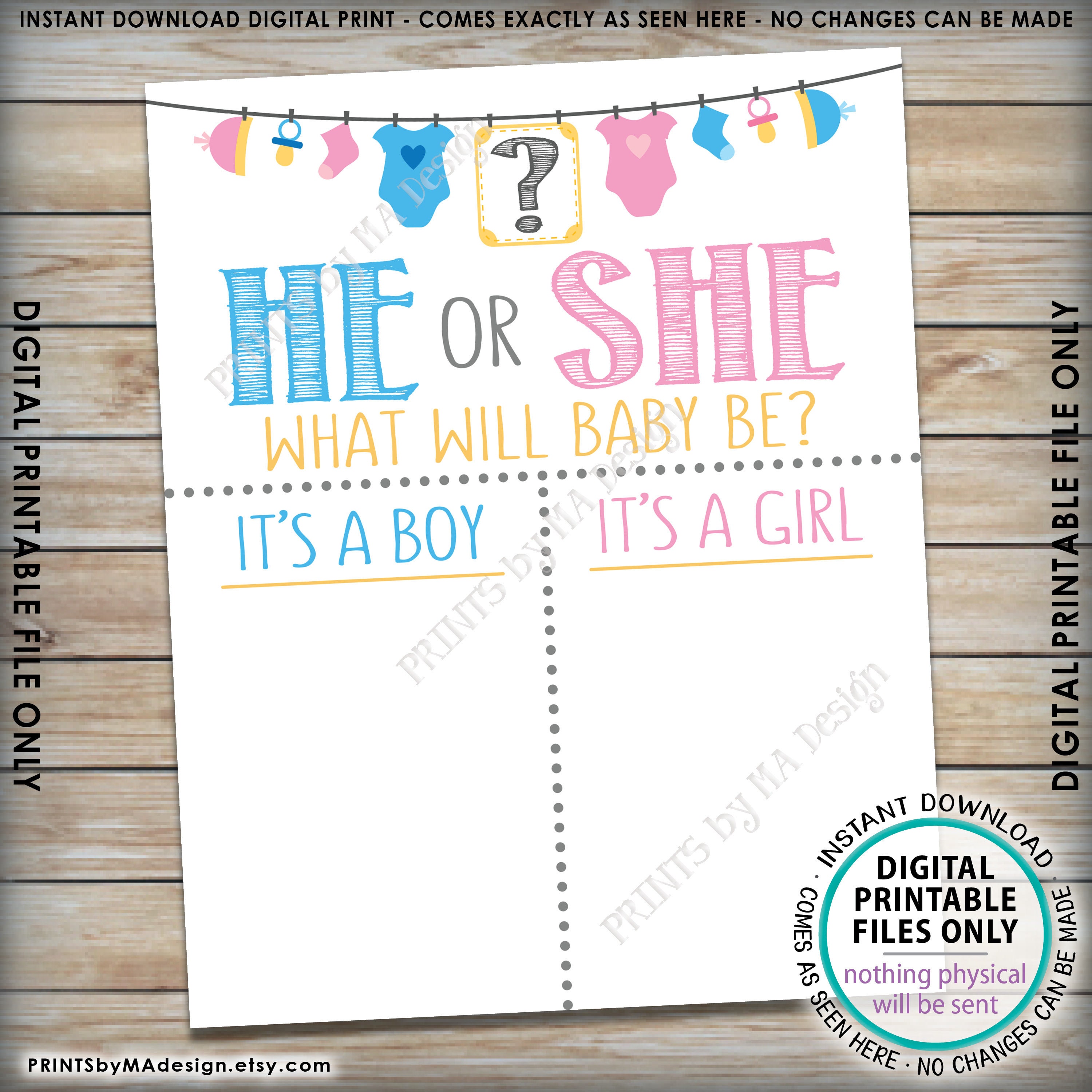 Gender Reveal Party Voting Sign He Or She What Will Baby Be Etsy