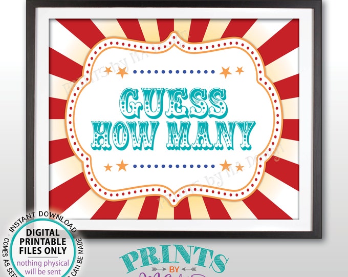Guess How Many Sign, Guess the Number Carnival Theme Party Guessing Carnival Games, Teal/Turquoise, PRINTABLE 8x10/16x20” Carnival Sign <ID>