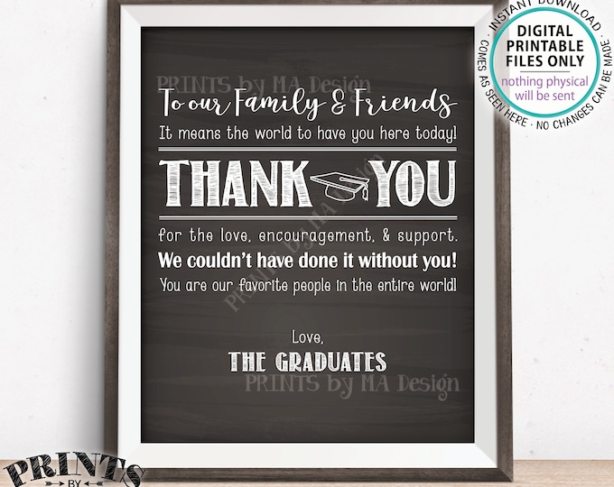 Grads Thank You Sign, Thanks from the Graduates Thank You Card, Graduation Party Decor, PRINTABLE 8x10/16x20” Chalkboard Style Sign <ID>