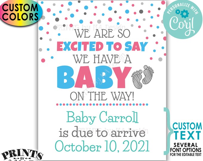 Pregnancy Announcement, Excited to say a Baby is on the Way, Custom PRINTABLE 8x10/16x20” Baby Reveal Sign <Edit Yourself with Corjl>