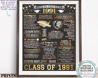 Class of 1991 Reunion Decoration, Back in the Year 1991 Poster Board, Flashback to 1991 High School Reunion, PRINTABLE 16x20” Sign <ID>