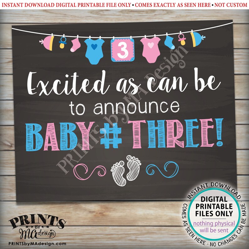 Baby Number 3 Pregnancy Announcement PRINTABLE 8x10/16x20 - Etsy