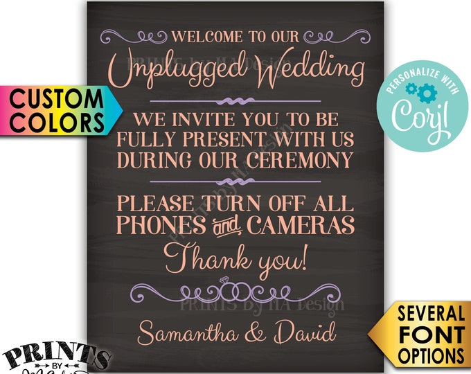 Unplugged Wedding Sign, Please Turn Off Phones & Cameras During the Ceremony, PRINTABLE Chalkboard Style Sign <Edit Yourself with Corjl>