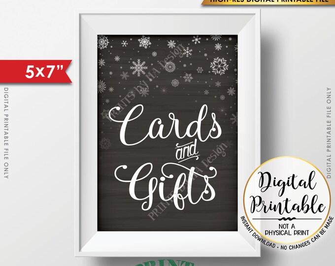 Cards and Gifts Sign, Cards and Gifts and Cards, Cards Sign, Gifts Sign, Winter Wedding Chalkboard Style 5x7" Instant Download Printable