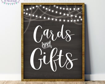 Cards and Gifts Sign, Cards & Gifts Wedding Shower Birthday Graduation, Lights, PRINTABLE 8x10/16x20” Chalkboard Style Gift Table Sign <ID>