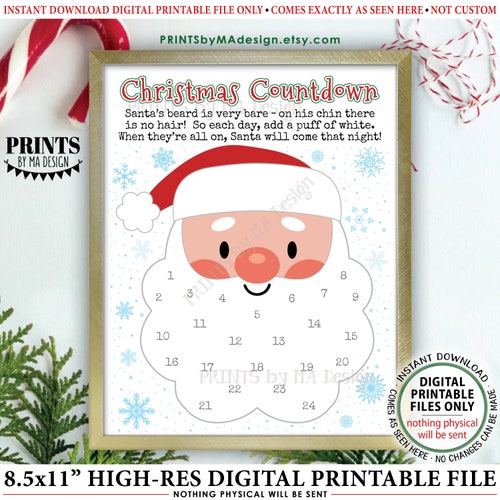 Printable Santa Countdown to Christmas Christmas Advent - Etsy
