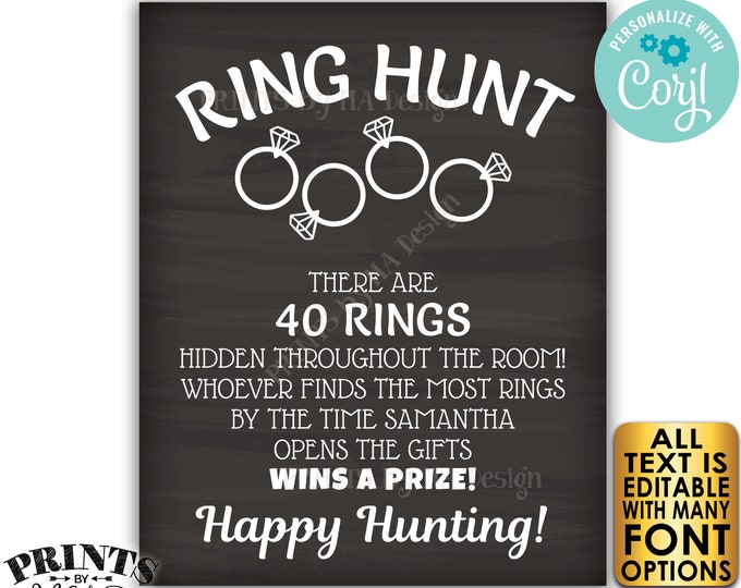 Ring Hunt Game Sign, Bridal Shower Scavenger Hunt Game for Wedding Shower, Custom PRINTABLE Chalkboard Style Sign <Edit Yourself w/Corjl>