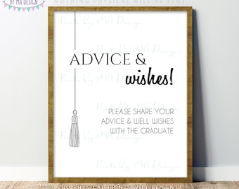 Advice and Wishes Graduation Sign, Share Words of Wisdom with the Graduate Party Decoration, PRINTABLE 16x20/8x10” Grad Sign, Tassel <ID>