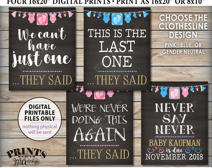 4th Baby Pregnancy Announcement Signs, Never Doing This Again This is Our Last One, Baby Number Four Chalkboard Style PRINTABLE Signs