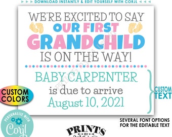 Pregnancy Announcement, We're Going to be Grandparents, First Grandchild is on the Way, PRINTABLE 8x10/16x20” Sign <Edit Yourself w/Corjl>