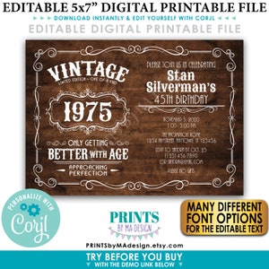 Vintage Birthday Party Invitation, Better with Age Bday Invite, Rustic Wood Style PRINTABLE 5x7” Landscape File <Edit Yourself with Corjl>