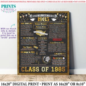Back in the Year 1985 Poster Board, Flashback to 1985 High School Reunion, Class of 1985 Reunion Decoration, PRINTABLE 16x20” Sign &lt;ID&gt;