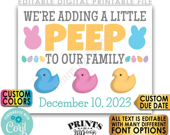 Easter Pregnancy Announcement, We're Adding a little PEEP to Our Family, Custom PRINTABLE Baby Reveal Sign <Edit Yourself w/Corjl>
