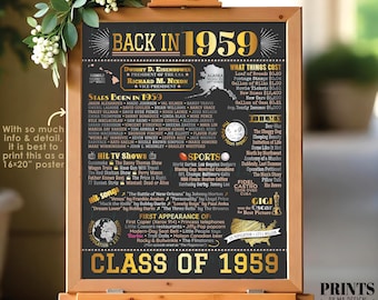 Back in 1959 Poster Board, Class of 1959 Reunion Decoration, Flashback to 1959 Graduating Class, PRINTABLE 16x20” Sign <ID>