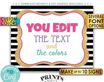 Custom Signs, Design Posters, Choose Your Text/Colors, Black & Gold Glitter PRINTABLE 8x10/16x20" Landscape Signs <Edit Yourself with Corjl>