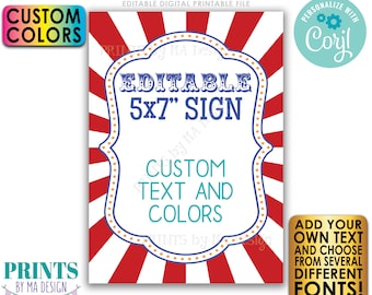 Editable Carnival Sign, Circus Birthday Party, One Custom PRINTABLE 5x7” Portrait Carnival Theme Sign <Edit Yourself with Corjl>