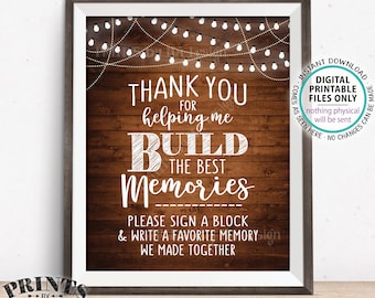 Sign a Block Sign, Thank You for Helping Me Build Memories, Graduation, Retirement, Jenga,  8x10" PRINTABLE Rustic Wood Style Sign <ID>