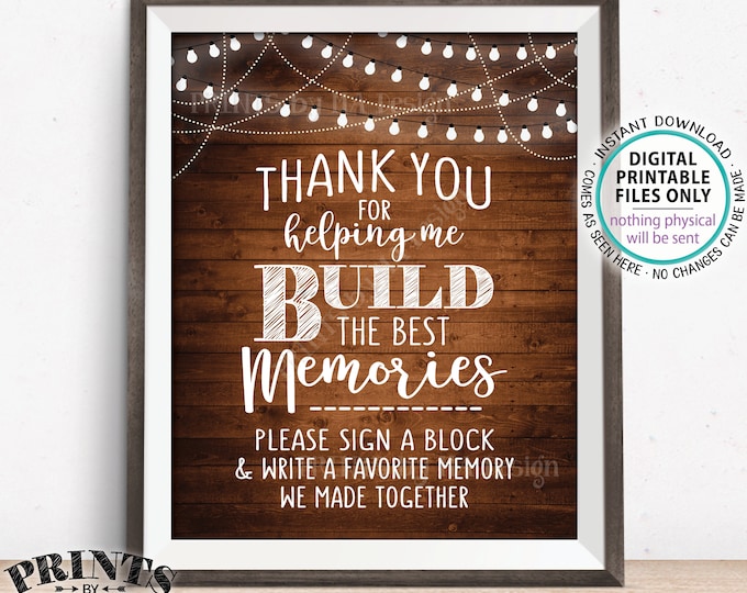 Sign a Block Sign, Thank You for Helping Me Build Memories, Graduation, Retirement, Jenga,  8x10" PRINTABLE Rustic Wood Style Sign <ID>