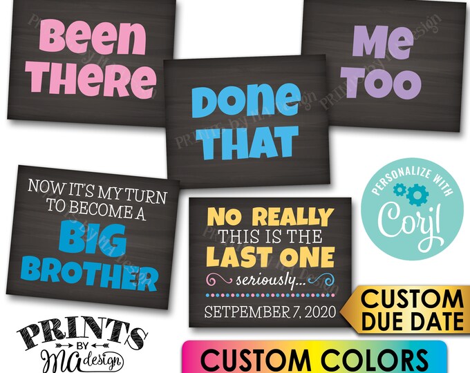 Pregnancy Announcement, Been There, Done That, Me Too, Become a Big Brother, 5 PRINTABLE Baby #5 Reveal Signs <Edit Yourself with Corjl>