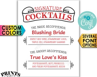 Signature Cocktails Sign, Bride & Groom Recommend, Custom PRINTABLE 8x10/16x20” Wedding Drinks Sign <Edit Yourself w/Corjl>