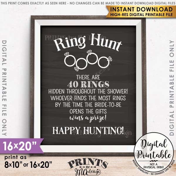 Ring Hunt Game for 40 RINGS Bridal Shower Game Ring Scavenger Hunt for 40 Rings, PRINTABLE 8x10/16x20” Chalkboard Style Instant Download