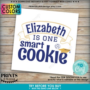 One Smart Cookie Tags/Cards/Labels, Graduation Party Favors, Custom 3 Squares on a 8.5x11 Digital PRINTABLE File Edit Yourself w/Corjl image 4