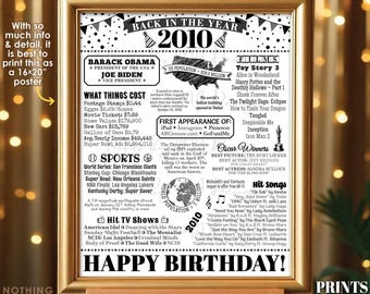 Back in 2010 Birthday Poster Board, Flashback to 2010 Birthday Decoration, 2010 B-day Gift, PRINTABLE 16x20” B&W Sign, Birthday Decor <ID>