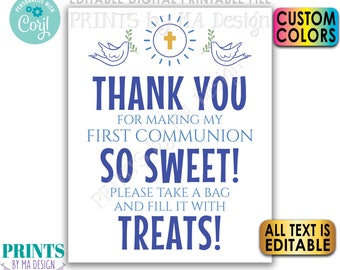 Thank You for Making My First Communion so Sweet, Please Take some Treats, Custom PRINTABLE 8x10/16x20” Sign <Edit Yourself w/Corjl>