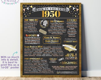 Back in the Year 1950 Poster Board, Remember 1950 Sign, Flashback to 1950 USA History from 1950, PRINTABLE 16x20” Sign <ID>