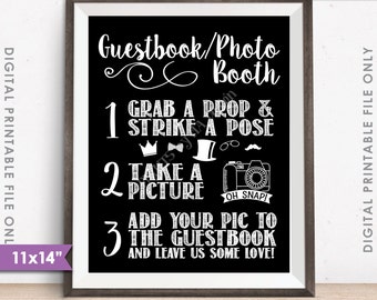 Guestbook Photobooth Sign, Add photo to the guestbook Photo Booth Wedding Sign, Black & White 11x14" Instant Download Digital Printable File