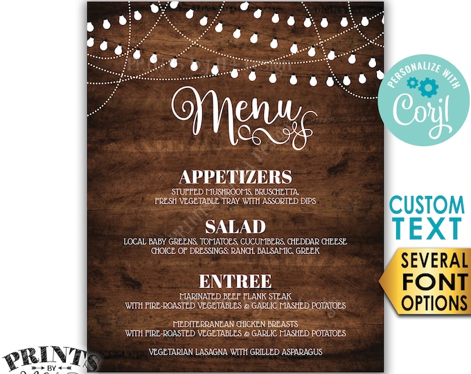 Dinner Menu, Wedding Rehearsal, Graduation Party, Birthday,Custom PRINTABLE 8x10/16x20” Rustic Wood Style Sign <Edit Yourself with Corjl>