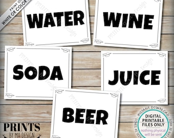 Beverage Station Signs, Graduation Party Drinks, Soda Juice Water Beer Wine, Five PRINTABLE 8x10/16x20” B&W Grad Party Signs <ID>