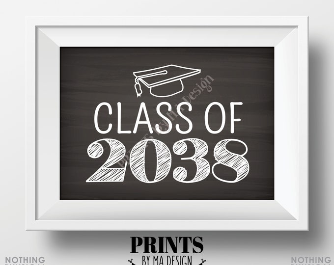 Class of 2038 Sign, First Day of School Photo Prop, High School Graduation, College Grad Cap, PRINTABLE 5x7" Chalkboard Style Sign <ID>