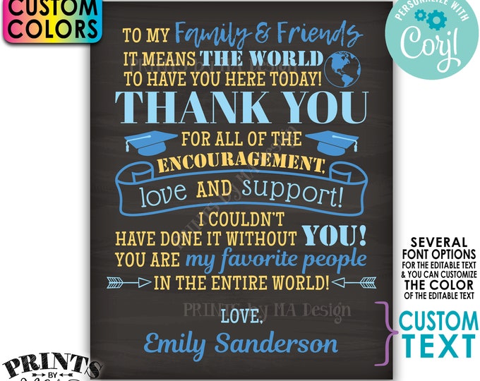 Graduation Party Thank You Sign, Thanks from the Graduate Poster, Editable PRINTABLE Chalkboard Style Grad Decor <Edit Yourself w/Corjl>