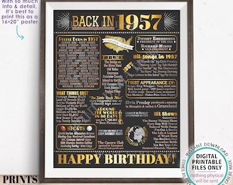 Back in 1957 Birthday Poster Board, Flashback to 1957 Birthday Decoration, ‘57 B-day Gift, PRINTABLE 16x20” Sign, Birthday Decor &lt;ID&gt;