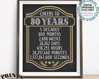 Cheers to 50 Years, 50th Birthday Sign, 50th Anniversary, PRINTABLE 8x10/16x20” Cheers & Beers Party Sign <ID>