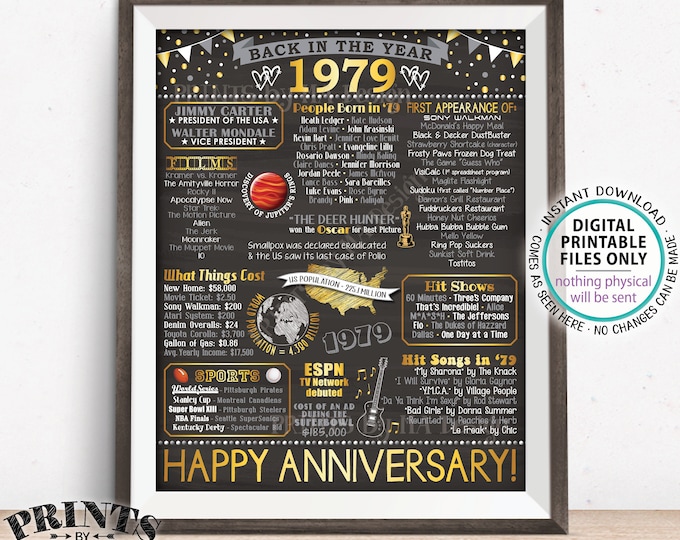 1979 Anniversary Flashback Poster, Back in 1979, Anniversary Gift, 1979 Party Decoration, PRINTABLE 16x20” Sign <ID>