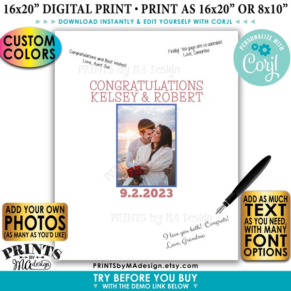 Wedding Signature Board, Guestbook Alternative, Add Unlimited Photos & Text, Custom PRINTABLE 16x20” Sign <Edit Yourself w/Corjl>