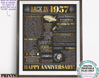 Back in 1957 Anniversary Poster Board, Flashback to 1957 Anniversary Decor, PRINTABLE 16x20” Sign, 1957 Anniversary Gift <ID>