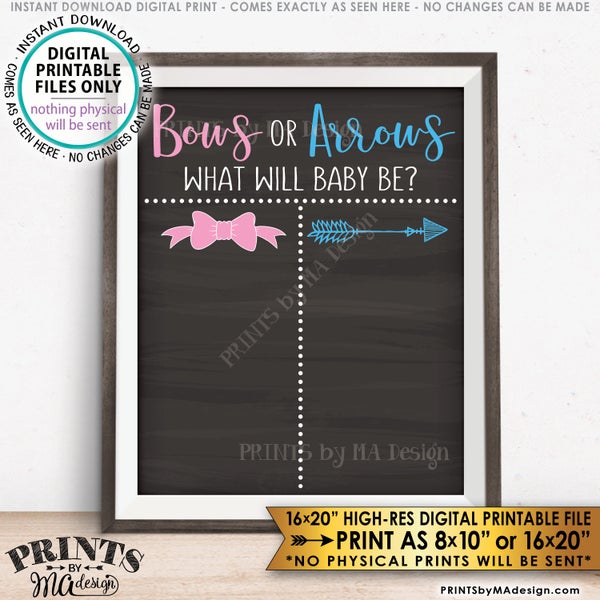 Bows or Arrows Gender Reveal Voting Sign Gender Reveal Party Vote Sign, PRINTABLE 8x10/16x20” Chalkboard Style Instant Download, Tribal Boho