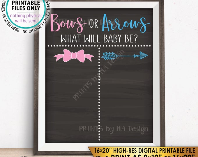 Bows or Arrows Gender Reveal Voting Sign Gender Reveal Party Vote Sign, PRINTABLE 8x10/16x20” Chalkboard Style Instant Download, Tribal Boho