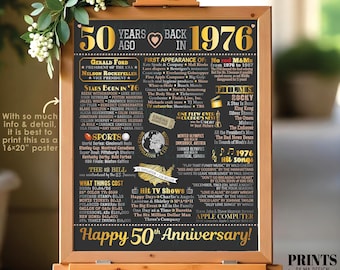50th Anniversary Poster Board, Back in 1976 Flashback 50 Years, Married in 1976 Anniversary Gift, PRINTABLE 16x20” 1976 Sign <ID>