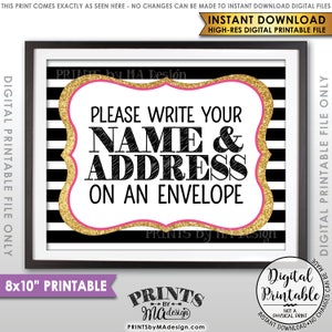 Adressieren Sie ein Briefumschlag Schild, Brautparty, Gaduation Party, Geburtstag, Ruhestand, Schwarz Rosa Gold Glitter DRUCKBARE 20x10 ”Adressatenschild <ID>