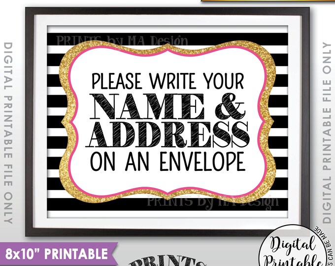 Address an Envelope Sign, Bridal Shower, Gaduation Party, Birthday, Retirement, Black Pink Gold Glitter PRINTABLE 8x10” Addressee Sign <ID>