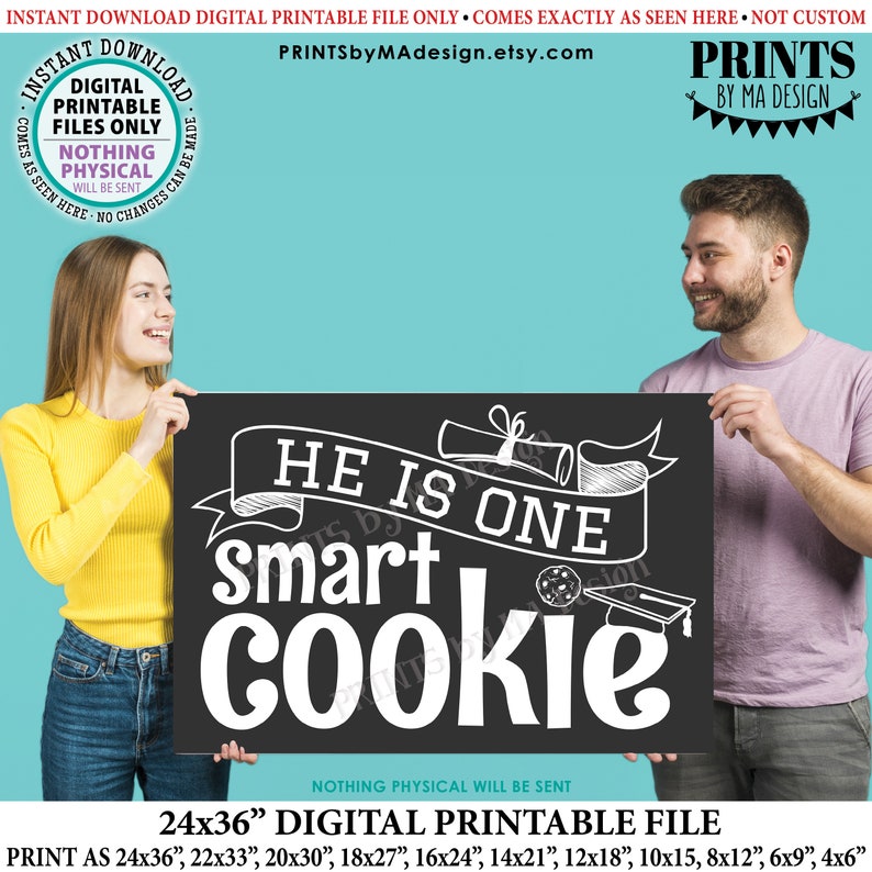 He is One Smart Cookie Sign, Boy Graduation Party Decorations ...