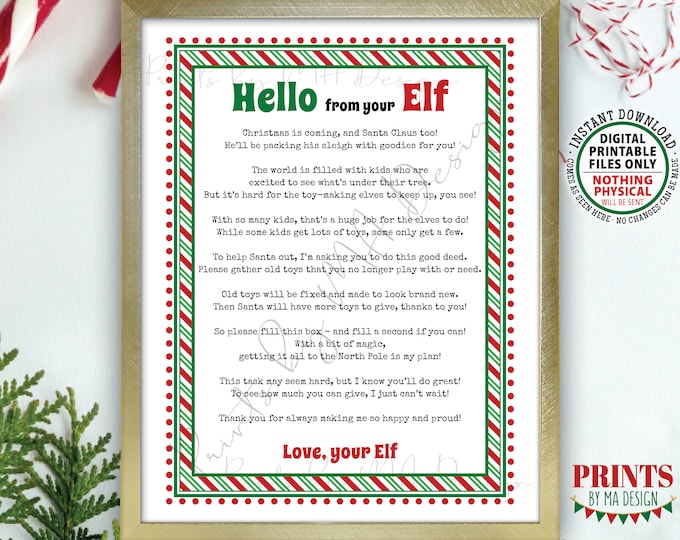 Christmas Elf Donation Request, Letter asking to Donate Toys, Good Deed Challenge, PRINTABLE 8.5x11” Elf Letter to Kids from their Elf <ID>
