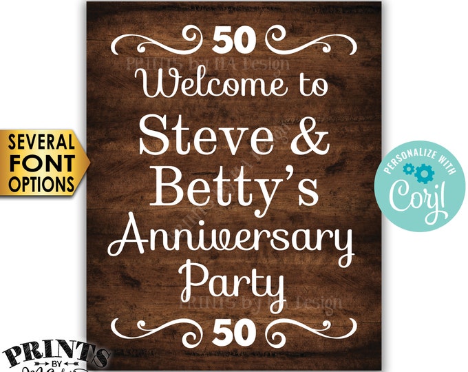 Welcome to the Anniversary Party Sign, Custom PRINTABLE 16x20” Rustic Wood Style Anniversary Decoration <Edit Yourself with Corjl>
